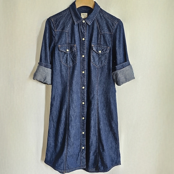 GAP 1969 Long Sleeve Dark Blue Denim Western Button Shirt Dress - Picture 9 of 16